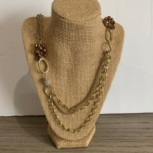 Elegant Gold-toned chain with brown beads & rhinestones Women's Necklace